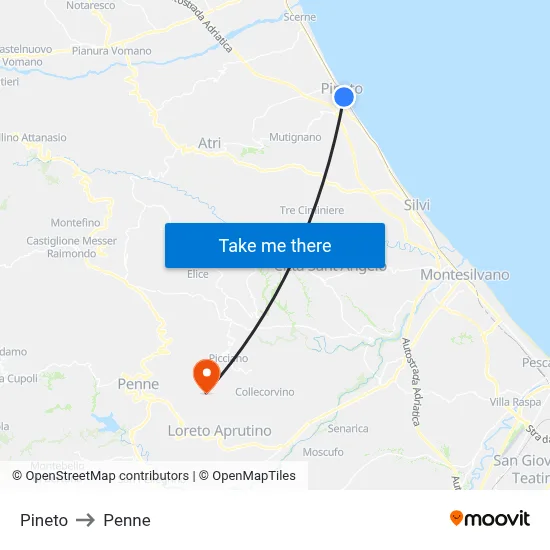 Pineto to Penne map