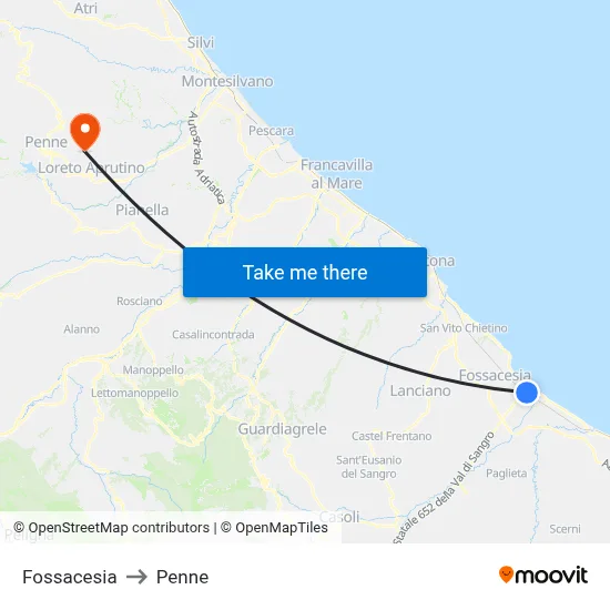 Fossacesia to Penne map