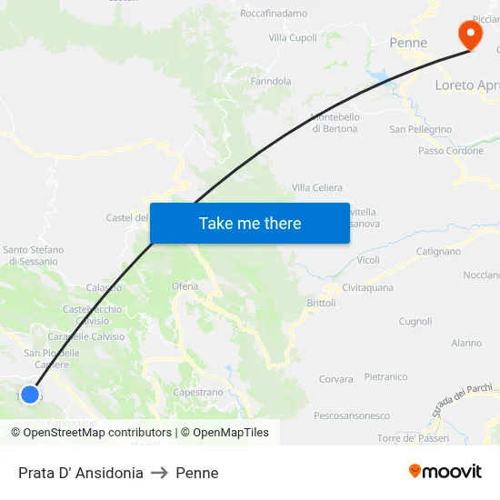 Prata D' Ansidonia to Penne map