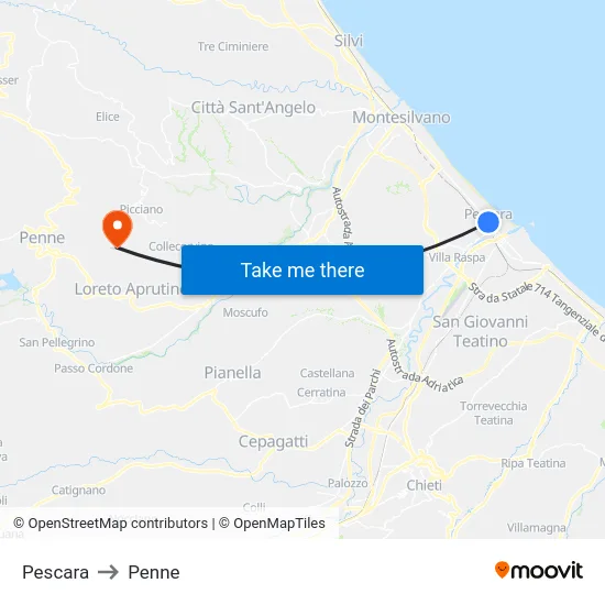 Pescara to Penne map