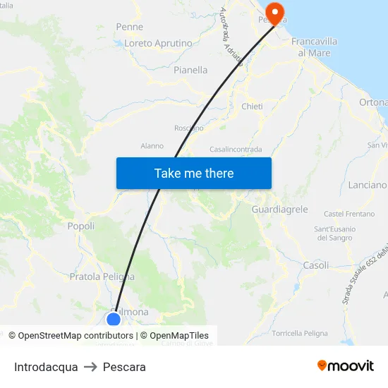 Introdacqua to Pescara map