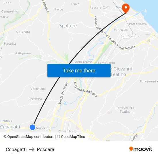 Cepagatti to Pescara map