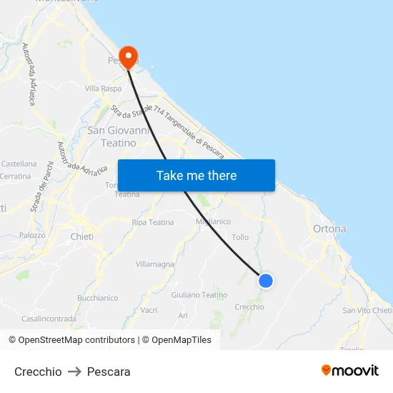 Crecchio to Pescara map