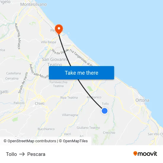 Tollo to Pescara map