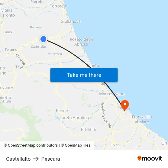 Castellalto to Pescara map