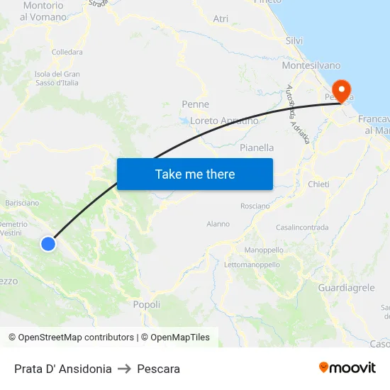 Prata D' Ansidonia to Pescara map