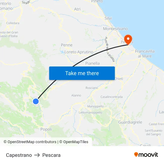Capestrano to Pescara map