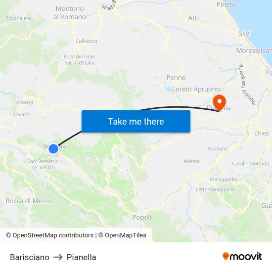 Barisciano to Pianella map