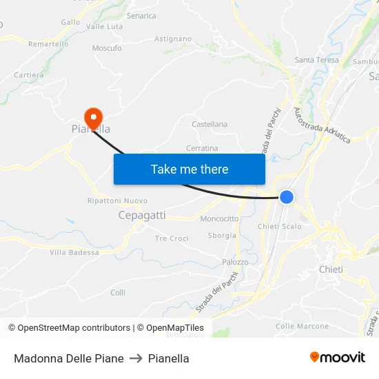 Madonna Delle Piane to Pianella map