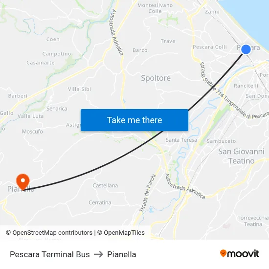 Pescara Terminal Bus to Pianella map