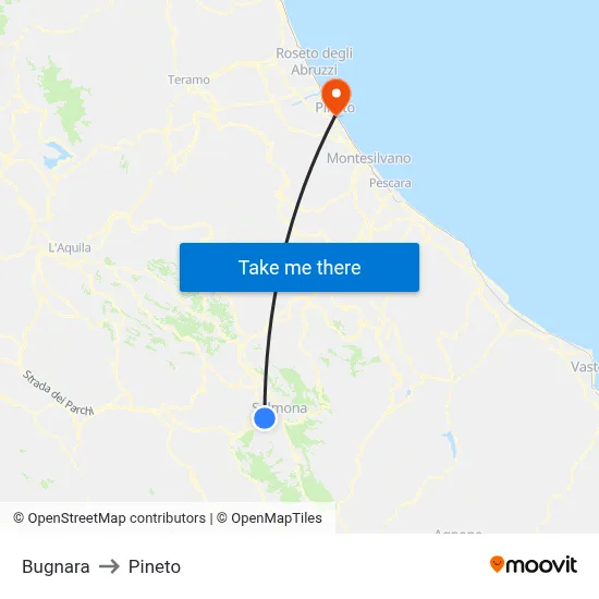Bugnara to Pineto map