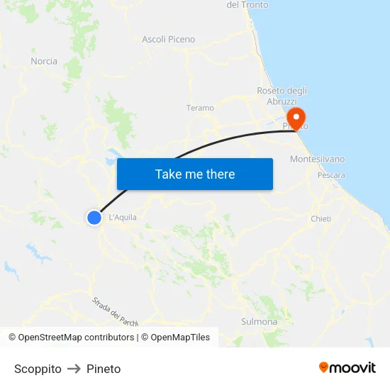 Scoppito to Pineto map