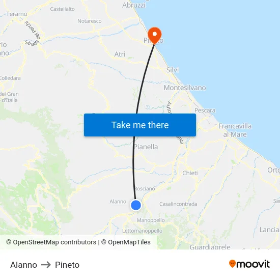 Alanno to Pineto map