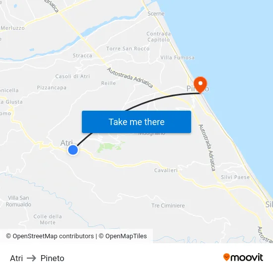 Atri to Pineto map