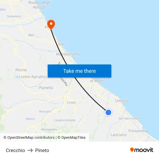 Crecchio to Pineto map
