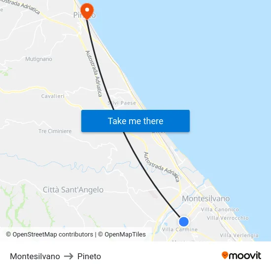 Montesilvano to Pineto map