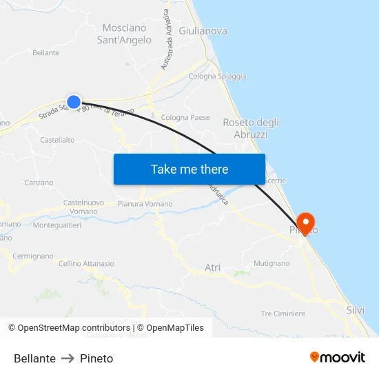 Bellante to Pineto map