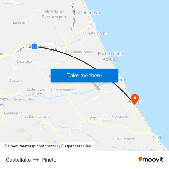 Castellalto to Pineto map