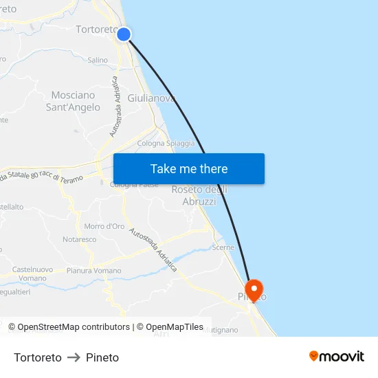 Tortoreto to Pineto map