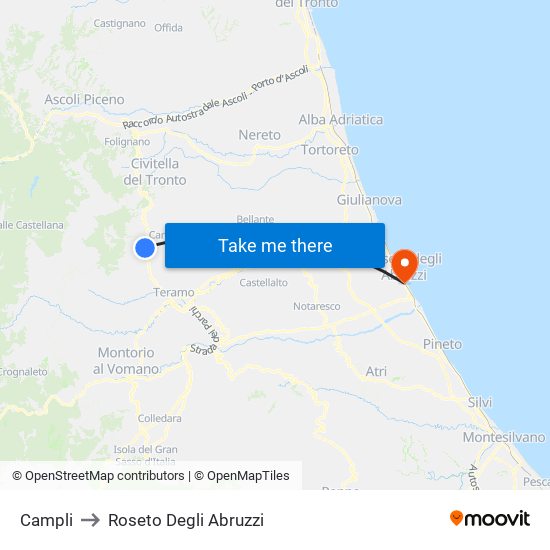 Campli to Roseto Degli Abruzzi map