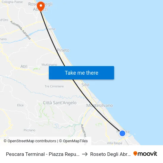 Pescara Terminal Bus to Roseto Degli Abruzzi map