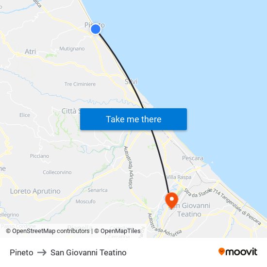 Pineto to San Giovanni Teatino map