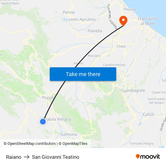 Raiano to San Giovanni Teatino map