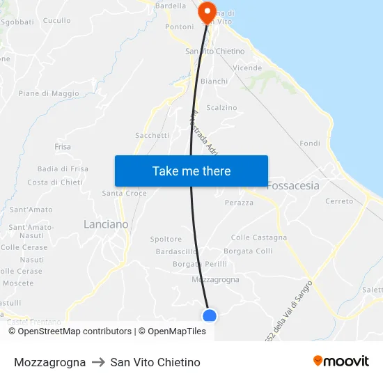 Mozzagrogna to San Vito Chietino map