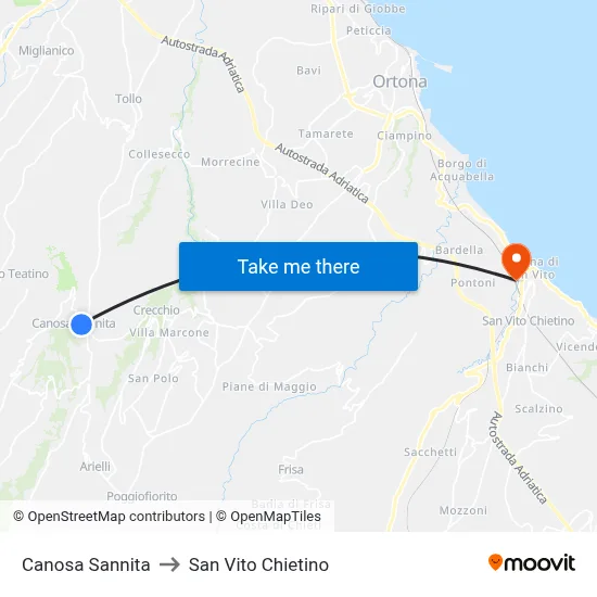 Canosa Sannita to San Vito Chietino map