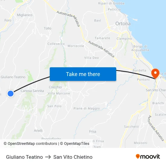 Giuliano Teatino to San Vito Chietino map