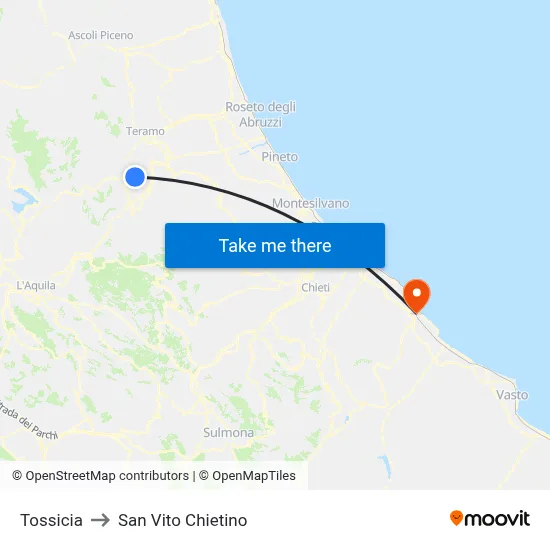 Tossicia to San Vito Chietino map