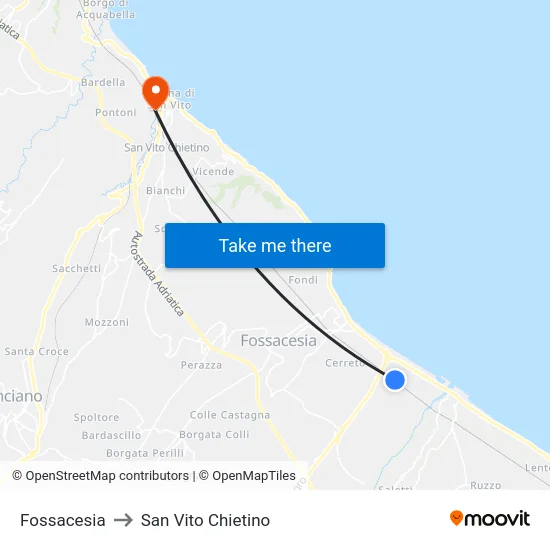 Fossacesia to San Vito Chietino map