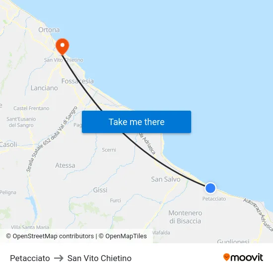 Petacciato to San Vito Chietino map