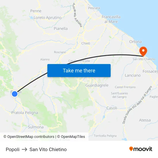 Popoli to San Vito Chietino map