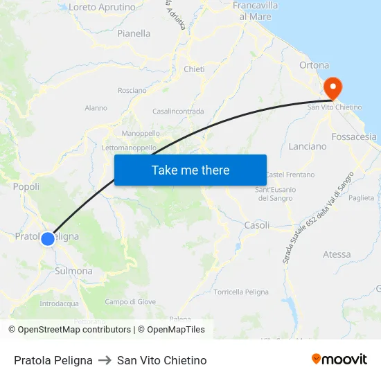 Pratola Peligna to San Vito Chietino map