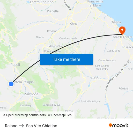Raiano to San Vito Chietino map