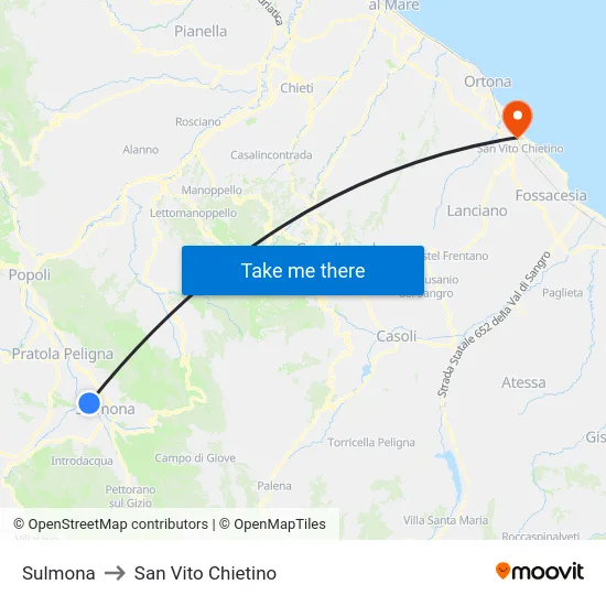 Sulmona to San Vito Chietino map