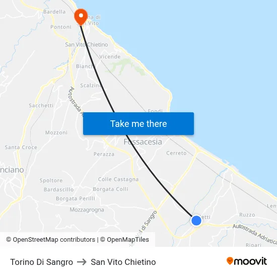Torino Di Sangro to San Vito Chietino map