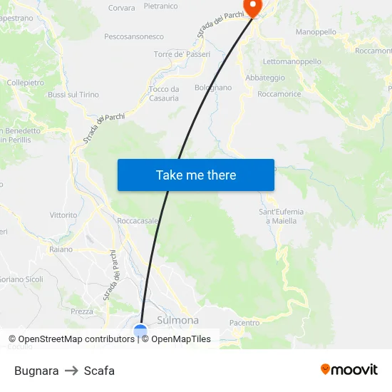 Bugnara to Scafa map