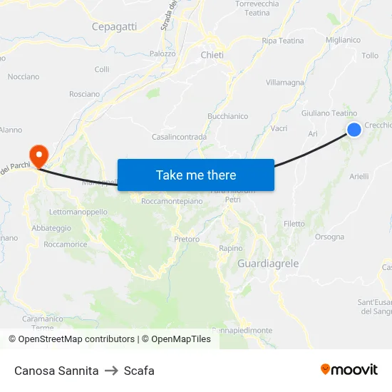 Canosa Sannita to Scafa map