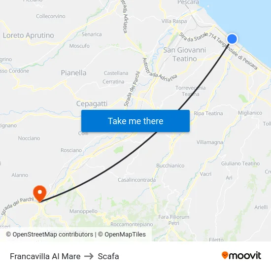 Francavilla Al Mare to Scafa map