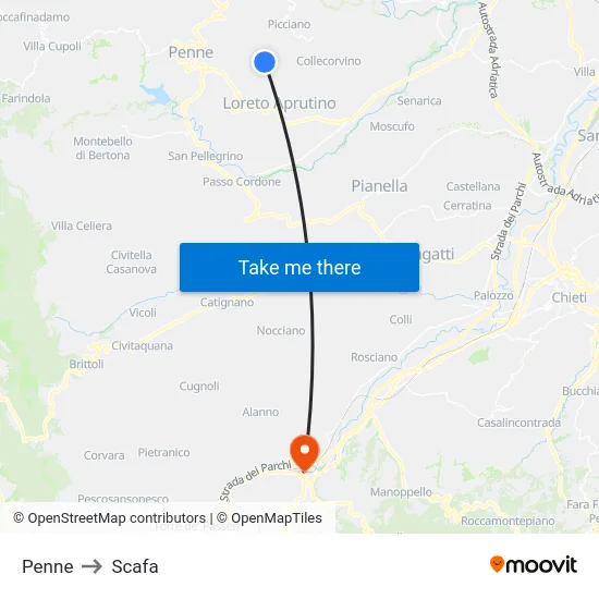 Penne to Scafa map