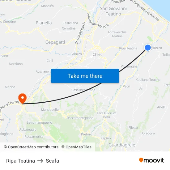 Ripa Teatina to Scafa map
