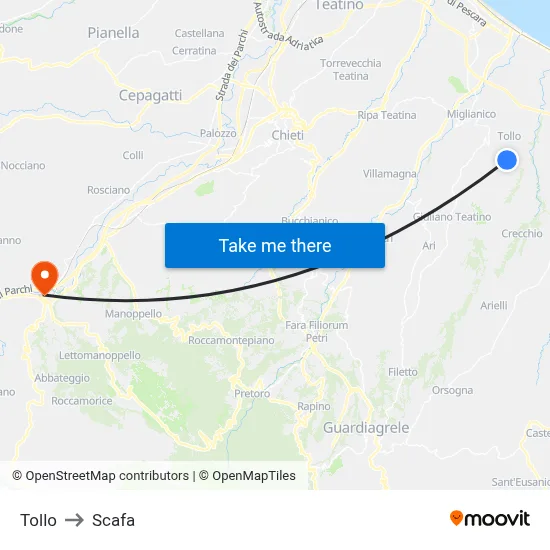 Tollo to Scafa map