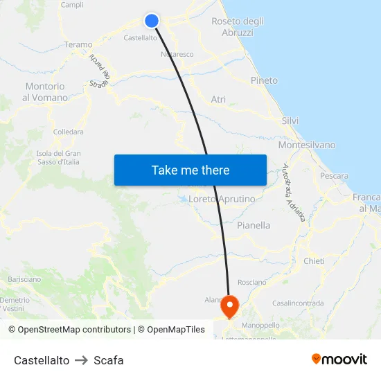 Castellalto to Scafa map