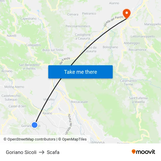 Goriano Sicoli to Scafa map