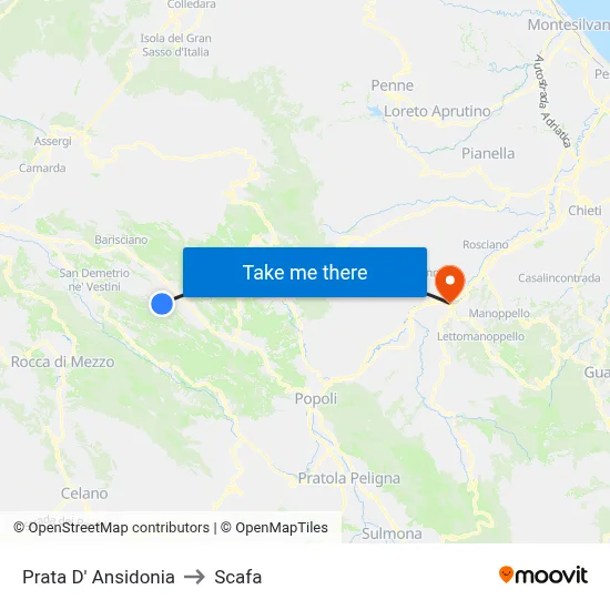 Prata D' Ansidonia to Scafa map