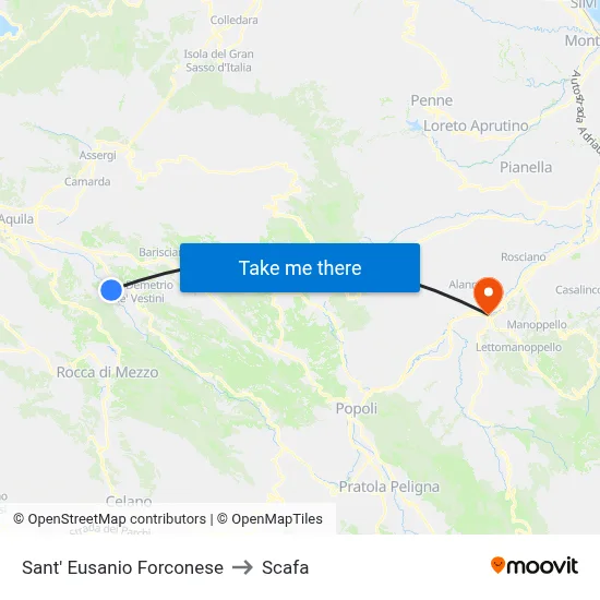 Sant' Eusanio Forconese to Scafa map