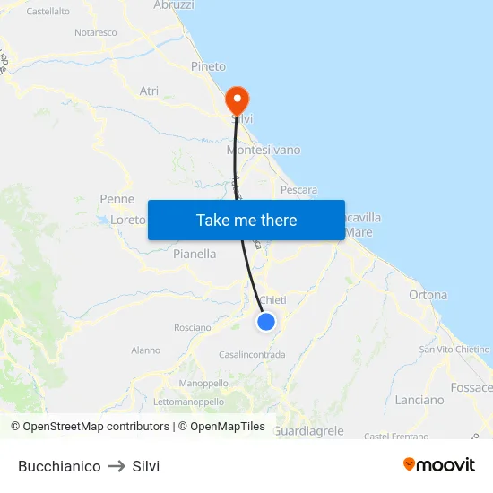 Bucchianico to Silvi map
