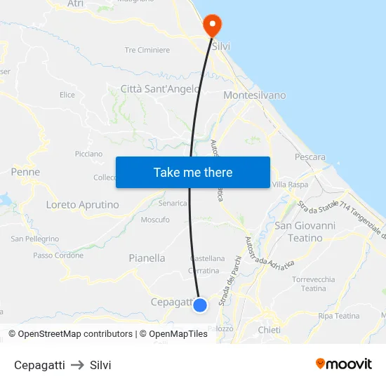 Cepagatti to Silvi map